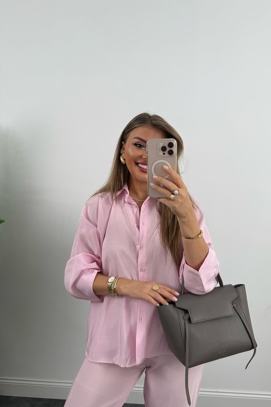 Lüx Kalite %100 Tensel Pamuk Kumaş Pensli Takım Pembe