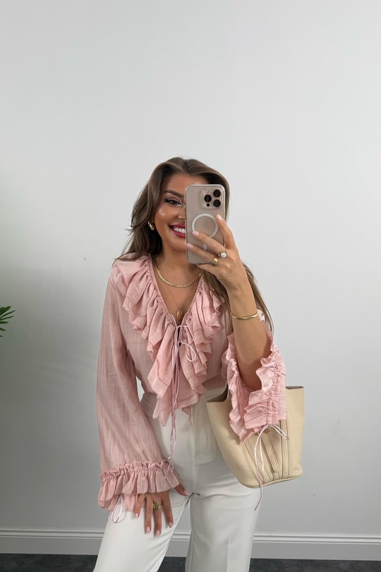 Lüx Kalite Amor Paris Valonlu Tasarım Gömlek Pembe