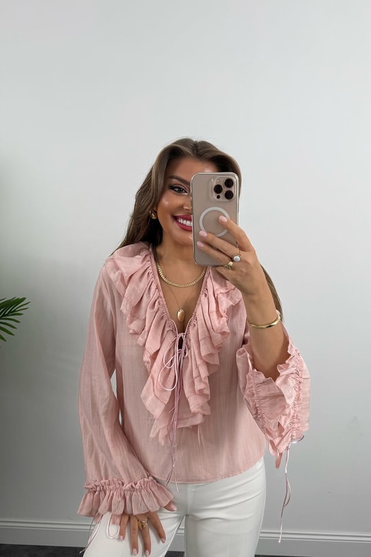 Lüx Kalite Amor Paris Valonlu Tasarım Gömlek Pembe
