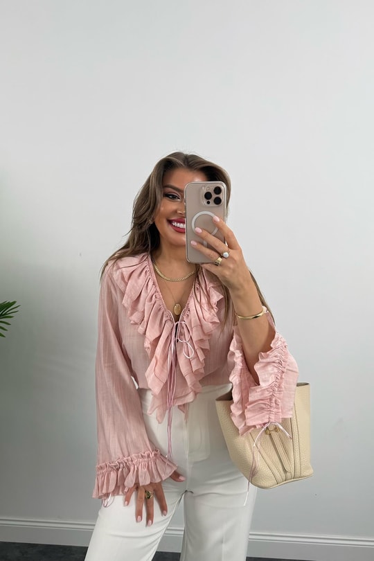 Lüx Kalite Amor Paris Valonlu Tasarım Gömlek Pembe