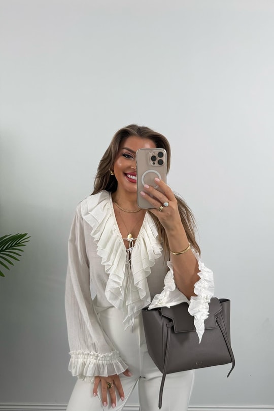 Lüx Kalite Amor Paris Valonlu Tasarım Gömlek Beyaz