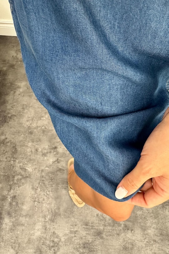 Lüx Kalite İpek Tensel Beli Kuşaklı Jean Elbise