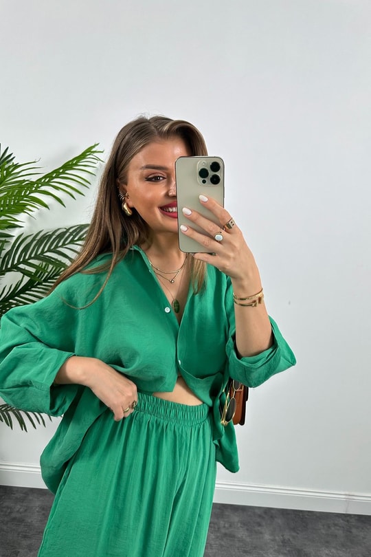 Lüx Kalite İthal Tensel Kumaş Harem Takım Tatlı Yeşil