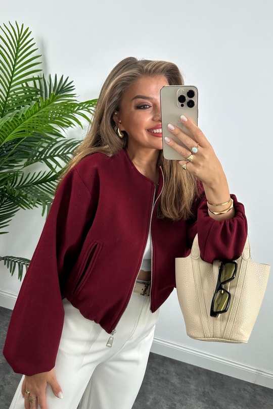 Lüx Kalite Kaşe Bomber Ceket Bordo