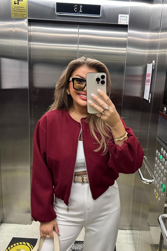 Lüx Kalite Kaşe Bomber Ceket Bordo