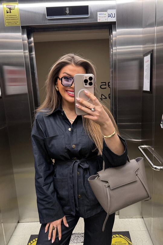 Lüx Kalite Kemerli Ceket Palazzo Tensel Jean Takım