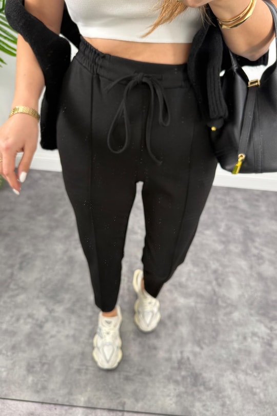 Lüx Kalite Likralı Çımalı Jogger Pantolon Siyah