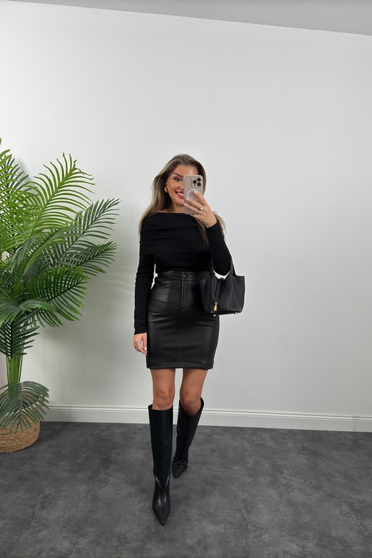 Lüx Kalite Madonna Yaka Elit Triko Kazak Siyah
