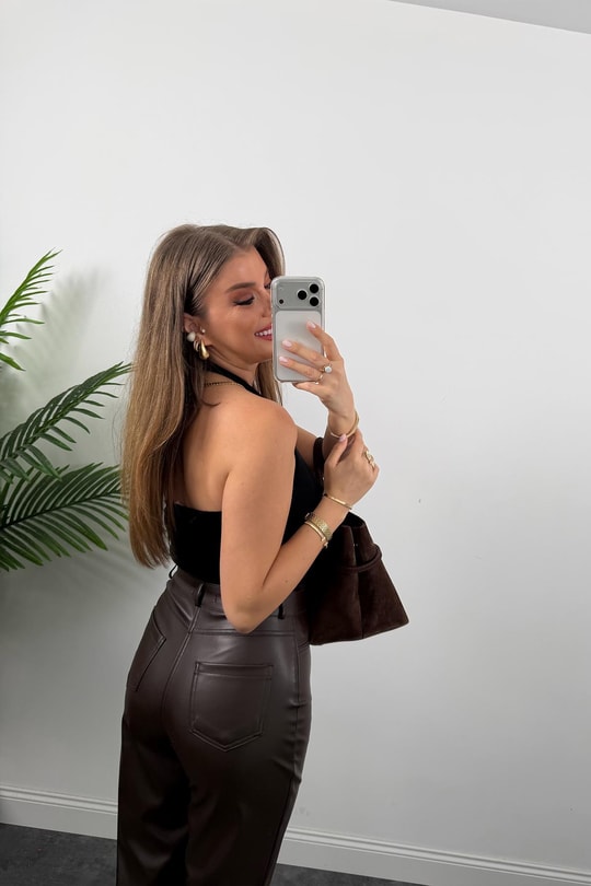 Lüx Kalite Mng Likralı Deri BF Pantolon Acı Kahve