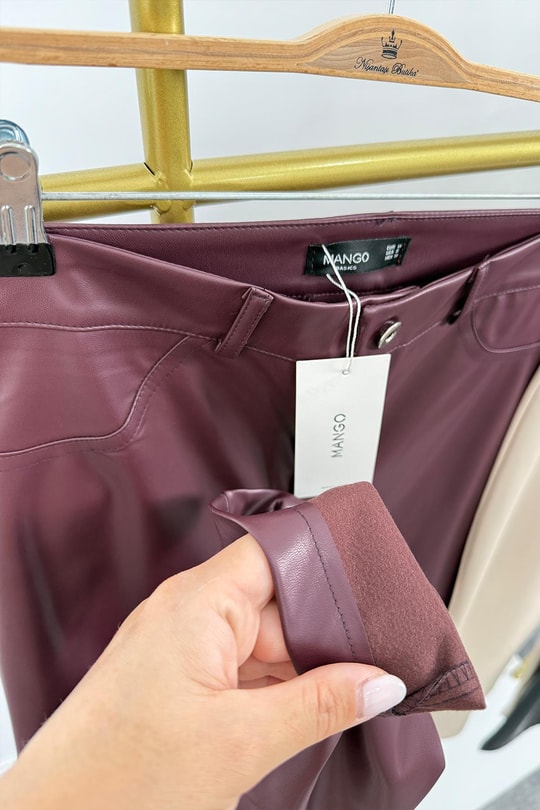 Lüx Kalite Mng Model Likralı Yumuşak Deri Pantolon Bordo