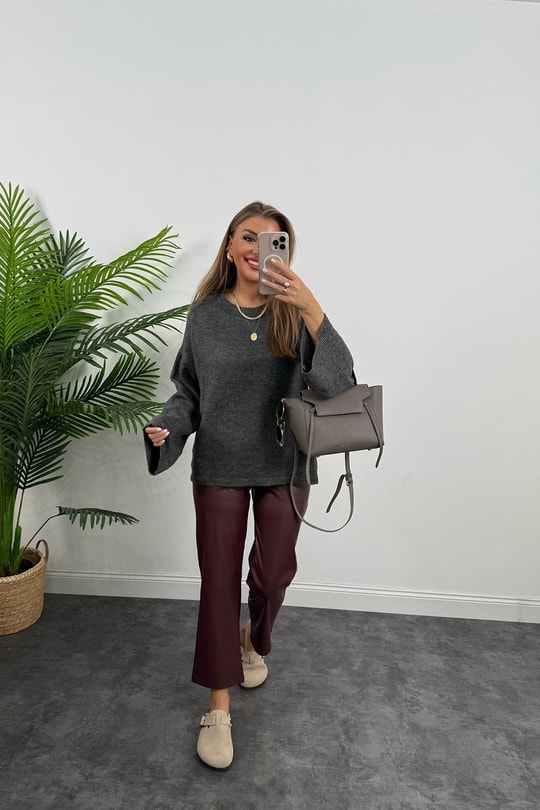 Lüx Kalite Mng Model Likralı Yumuşak Deri Pantolon Bordo