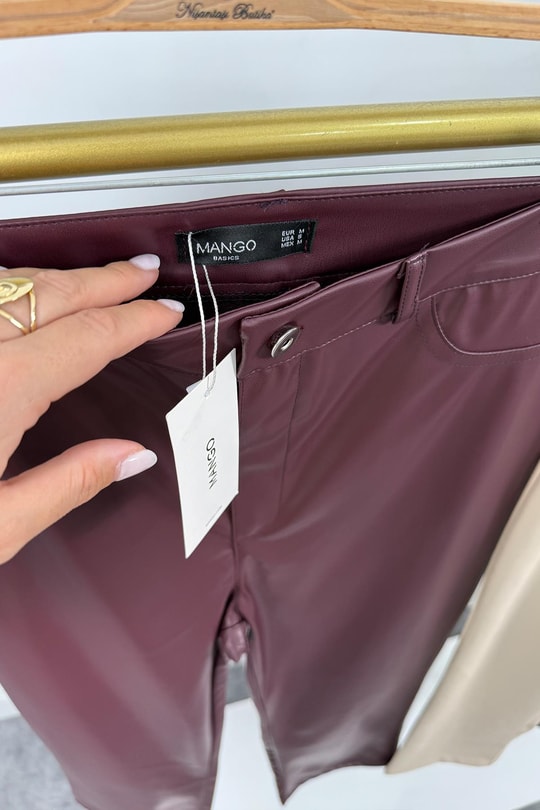 Lüx Kalite Mng Model Likralı Yumuşak Deri Pantolon Bordo