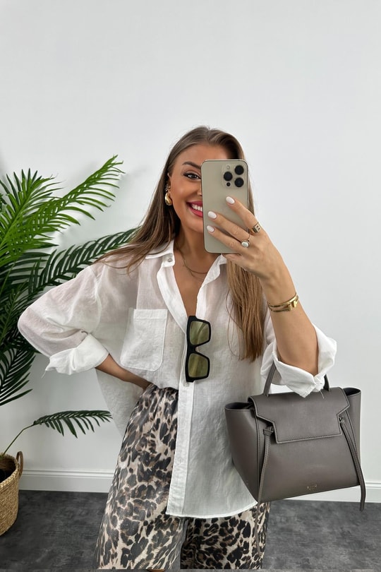 Lüx Kalite Soluk Efekt Parlak Kumaş Leopar Print Saten Palazzo
