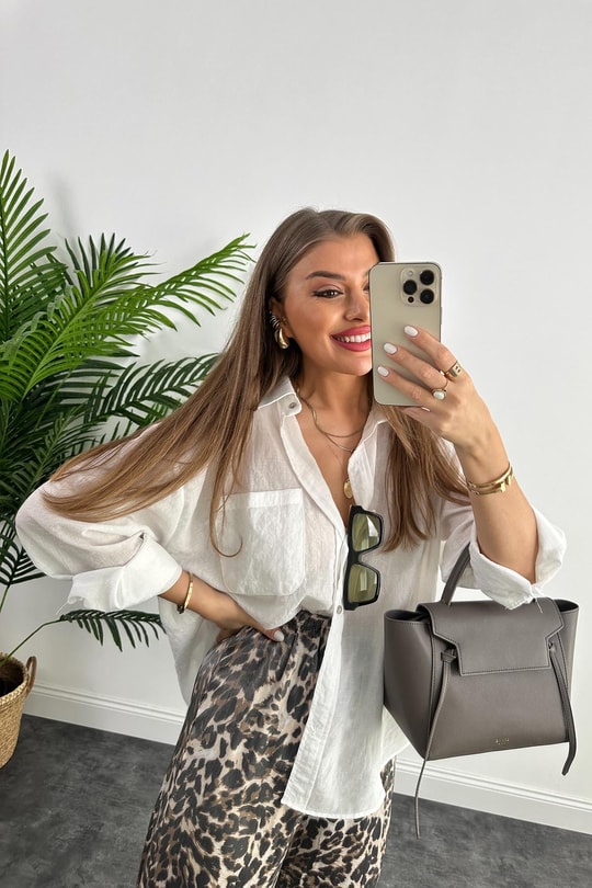 Lüx Kalite Soluk Efekt Parlak Kumaş Leopar Print Saten Palazzo