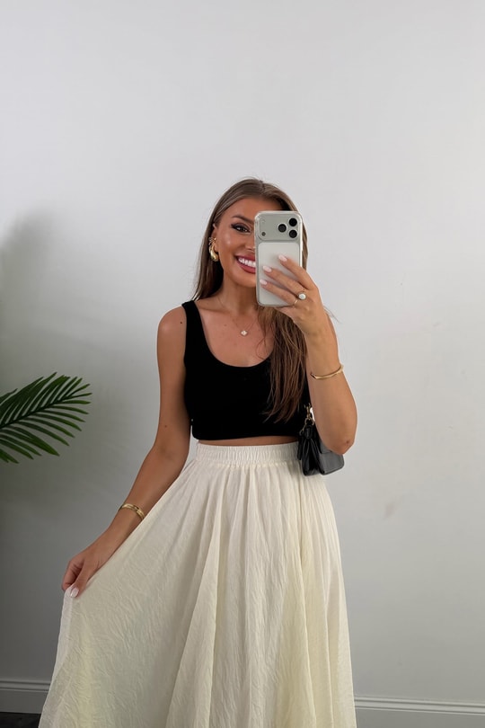 Lüx Kalite Tensel Kumaş Maxi Uçuş Etek