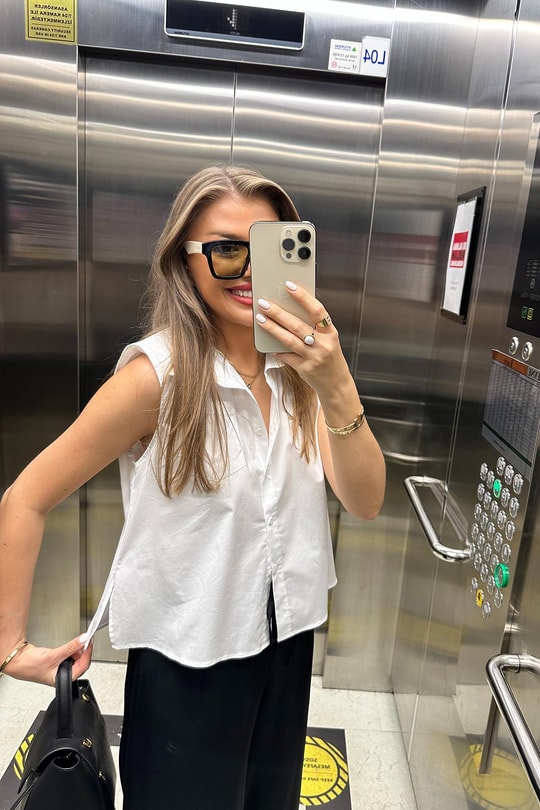 Lüx Kalite Vatkalı Yırtmaçlı Sıfır Kol Basic Gömlek