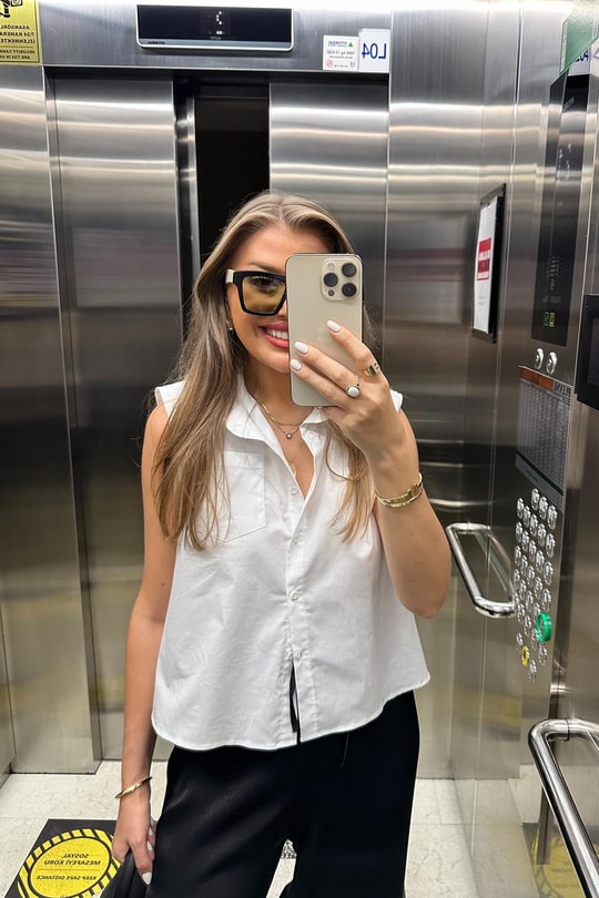 Lüx Kalite Vatkalı Yırtmaçlı Sıfır Kol Basic Gömlek