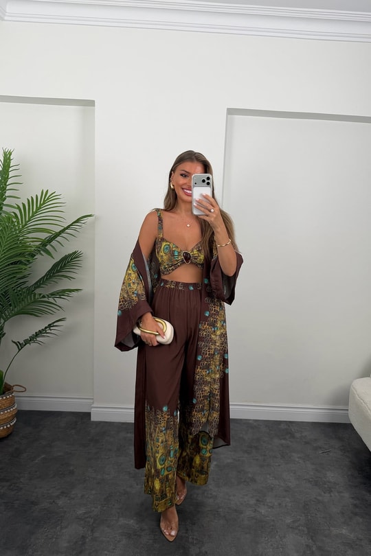 Lüx Marka Model 3 Parçalı Tasarım Kimono Takım 