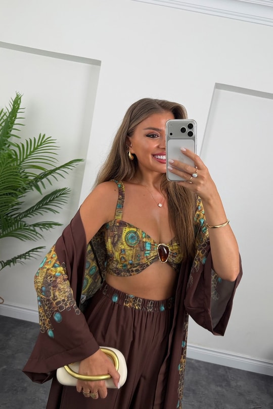 Lüx Marka Model 3 Parçalı Tasarım Kimono Takım 