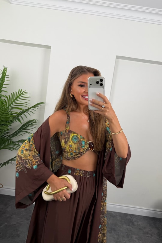 Lüx Marka Model 3 Parçalı Tasarım Kimono Takım 