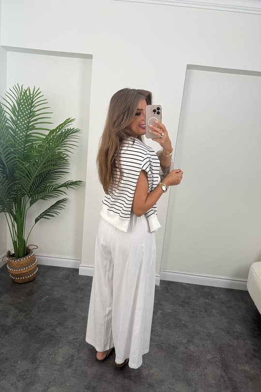 Marka Model Bol Paça Etek Pantolon Beyaz