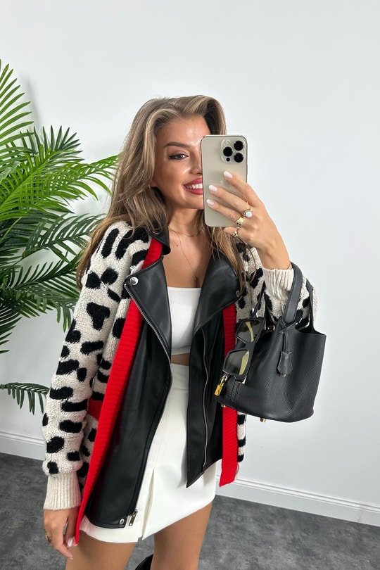 Marka Model Deri Garniili Tasarım Triko Ceket