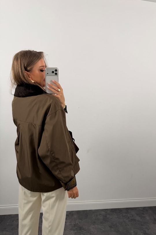 Marka Model Ekoseli Detaylı Parka Kahverengi