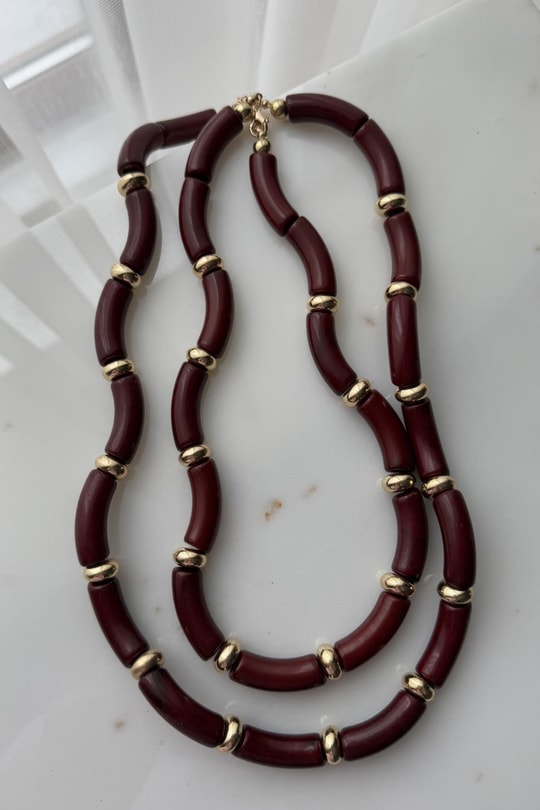 Marka Model İkili Bordo Kemik Kolye