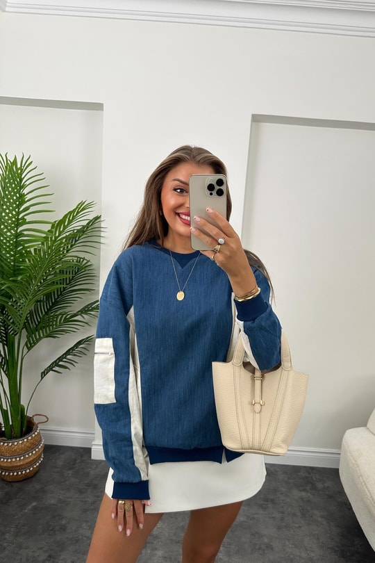 Marka Model Jean Mixli Tasarım Sweatshirt