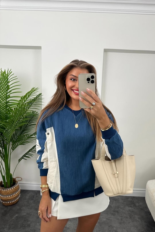 Marka Model Jean Mixli Tasarım Sweatshirt