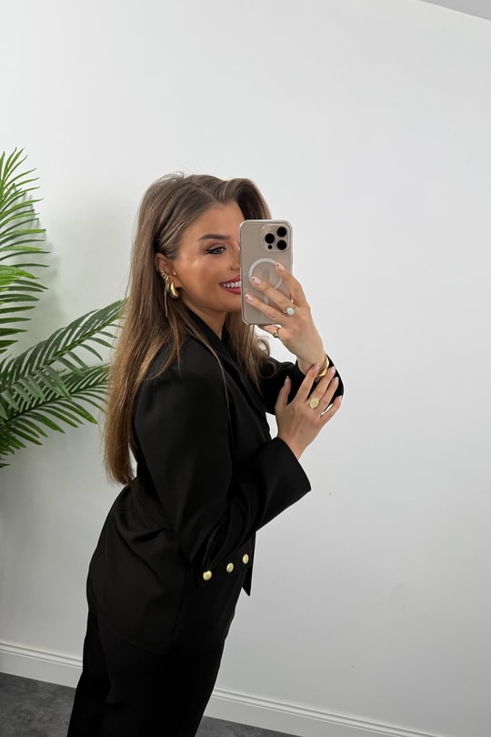 Marka Model Kemeri Zımbalı Tasarım Blazer Ceket Siyah
