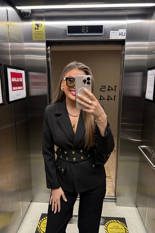 Marka Model Kemeri Zımbalı Tasarım Blazer Ceket Siyah