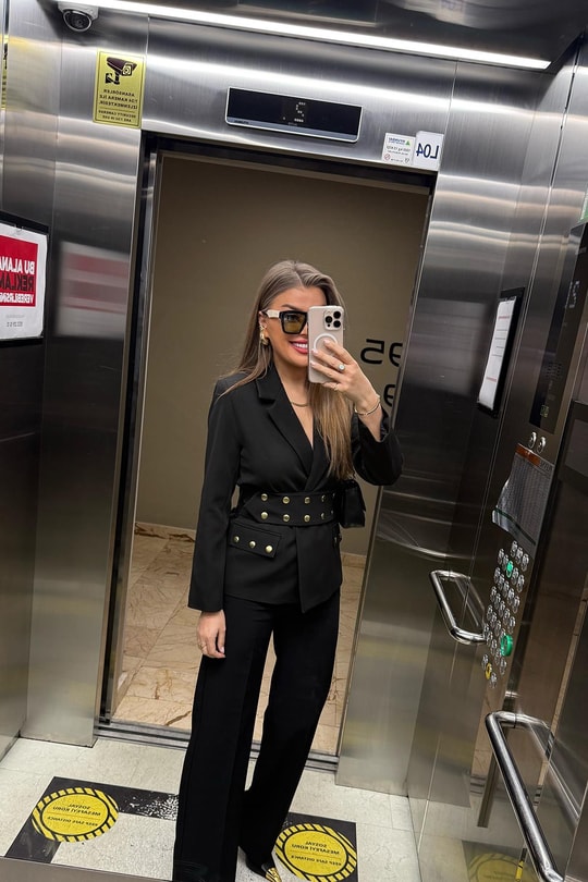 Marka Model Kemeri Zımbalı Tasarım Blazer Ceket Siyah