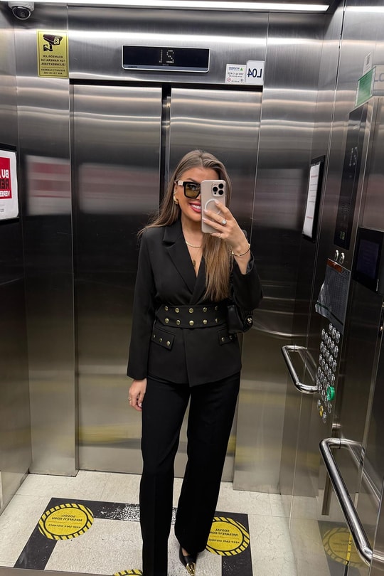 Marka Model Kemeri Zımbalı Tasarım Blazer Ceket Siyah