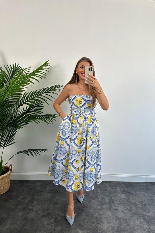 Marka Model Kemerli Straplez Summer Elbise