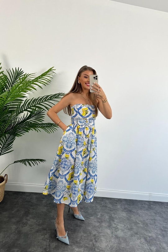 Marka Model Kemerli Straplez Summer Elbise