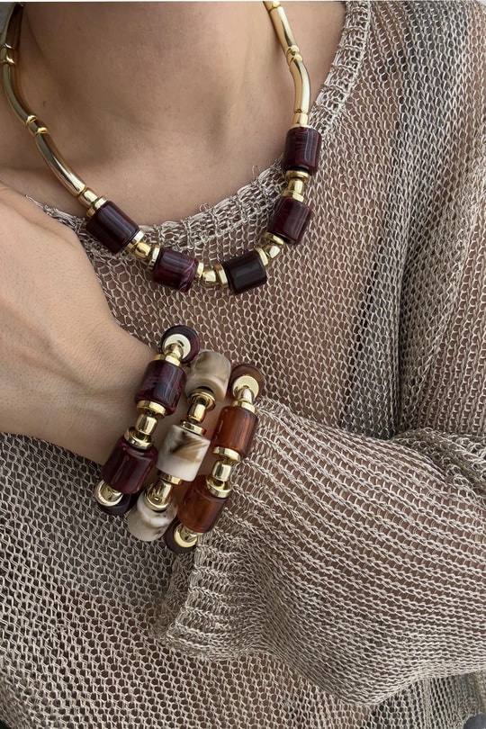 Marka Model Kemik Silindir Detaylı Bileklik (Bordo)