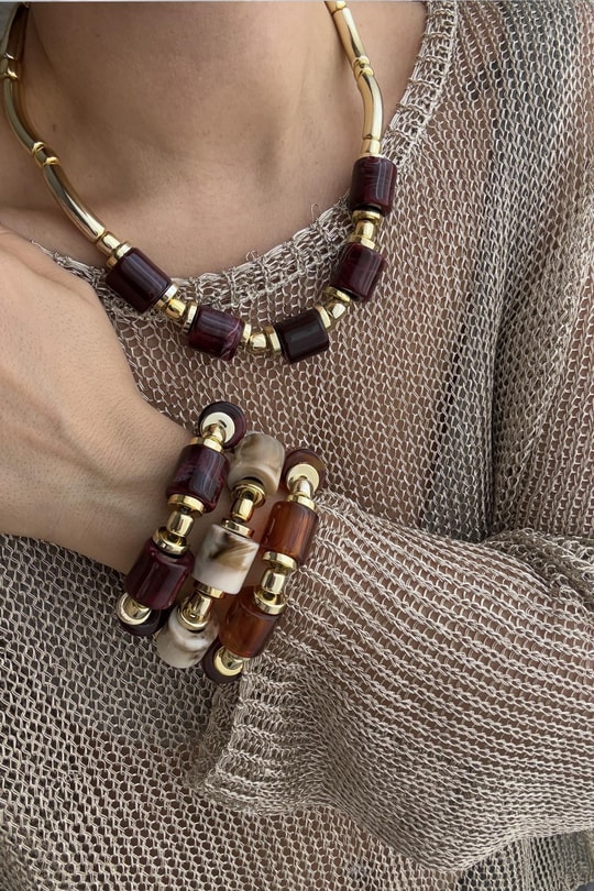 Marka Model Kemik Silindir Detaylı Kolye (Bordo)