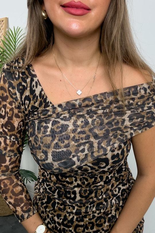 Marka Model Likralı Leopar Tül Elbise