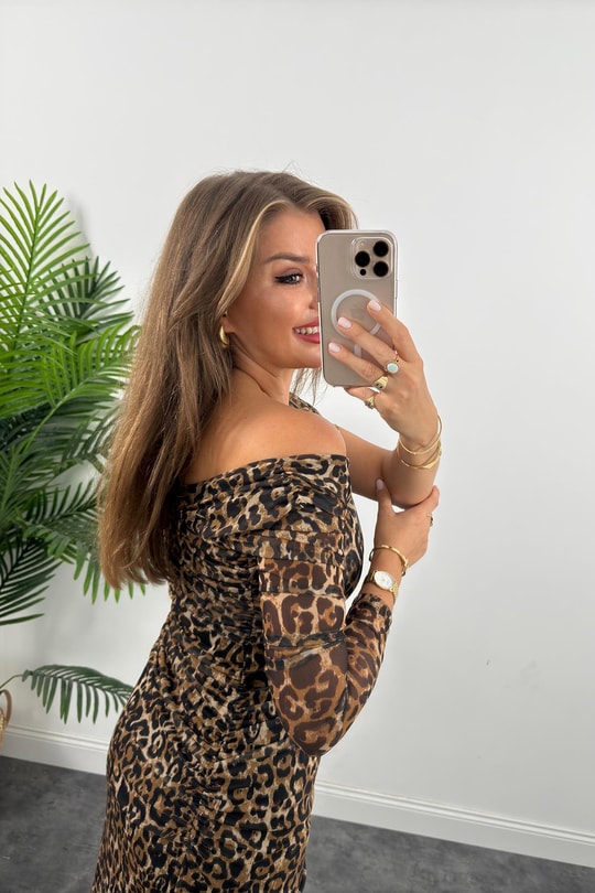 Marka Model Likralı Leopar Tül Elbise