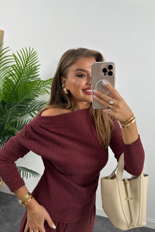 Marka Model Lüx Kalite Likralı Gofre Takım Bordo