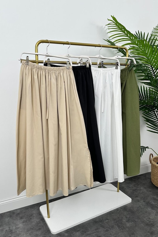 Marka Model maxi Boy Beli Lastikli Basic Poplin Etek Haki