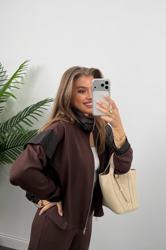 Marka Model Paraşüt Detaylı Oysh Kumaş Takım Acı Kahve