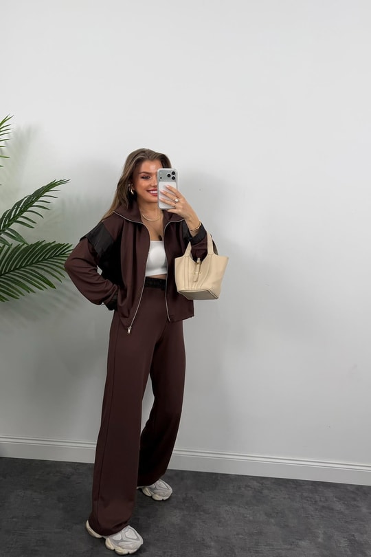 Marka Model Paraşüt Detaylı Oysh Kumaş Takım Acı Kahve