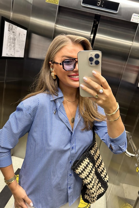 Marka Model Ralph Çizgili Marin Gömlek Mavi Beyaz