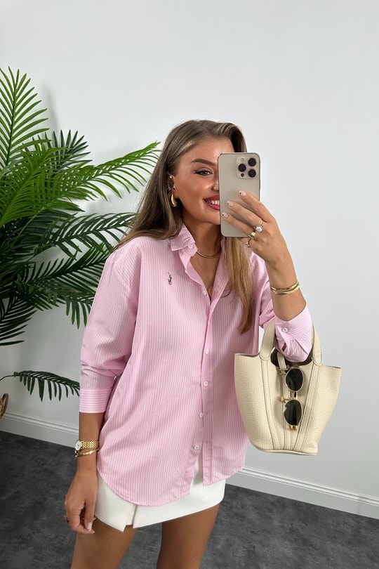 Marka Model Ralph Çizgili Marin Gömlek Pembe