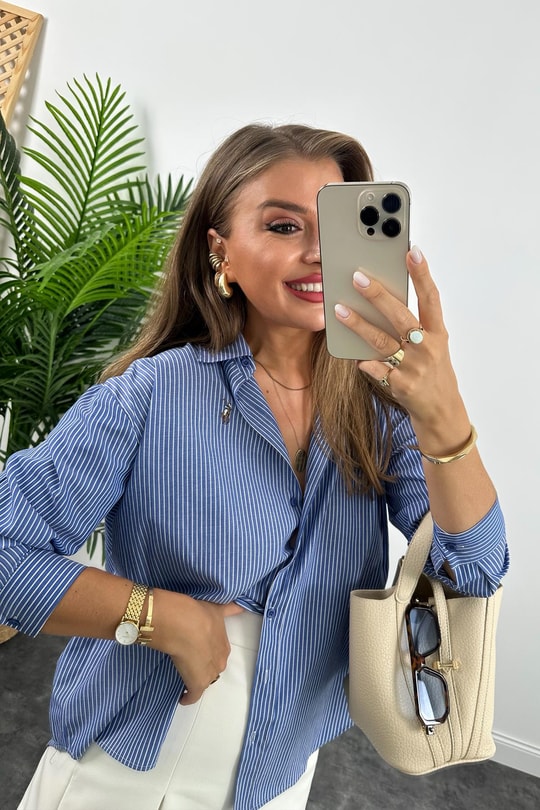 Marka Model Ralph Çizgili Marin Gömlek Mavi Beyaz