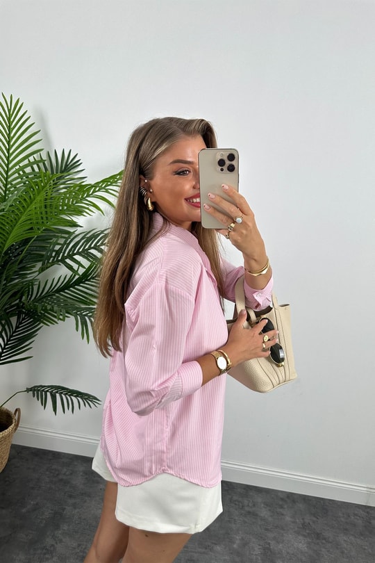 Marka Model Ralph Çizgili Marin Gömlek Pembe