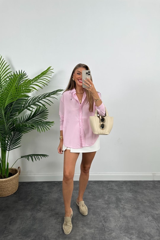 Marka Model Ralph Çizgili Marin Gömlek Pembe