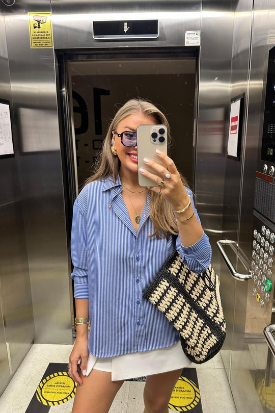 Marka Model Ralph Çizgili Marin Gömlek Mavi Beyaz